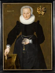 Anna Elema, Daughter of Reneke Elema and Anna Allersma, with Coats of Arms of Elema and Allersma Top Left